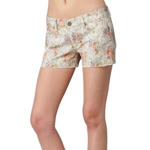 Paige Lola Floral Cut Off Denim Shorts Low Rise Slit Side Cream Pink 27 Boho